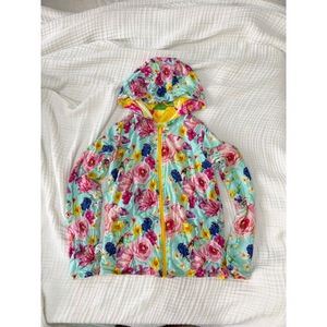 Girls Posh Peanut Bamboo Reversible Hoodie 6 Blue Yellow Floral Lemon